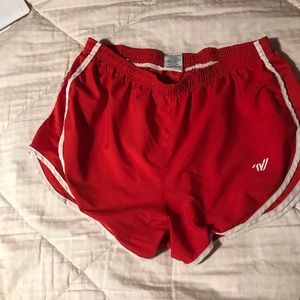Red varsity shorts